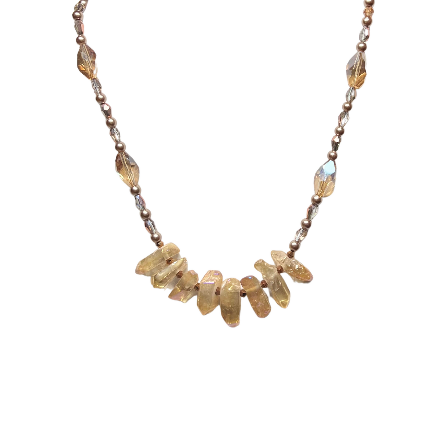 His Splendor Prophetic Necklace With Amber Luster Stones, Quartz beads, and Glass beads