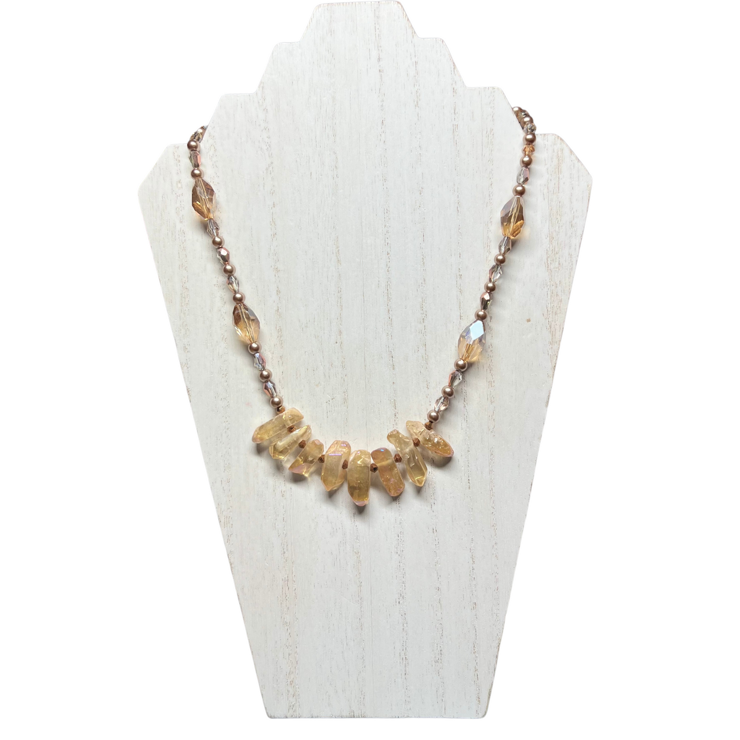 His Splendor Prophetic Necklace With Amber Luster Stones, Quartz beads, and Glass beads