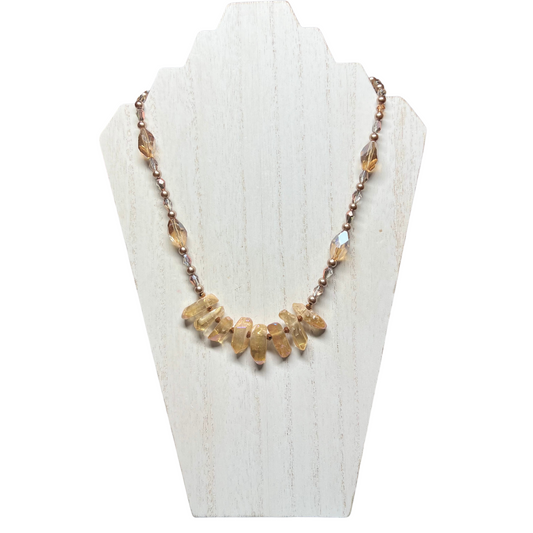 His Splendor Prophetic Necklace With Amber Luster Stones, Quartz beads, and Glass beads