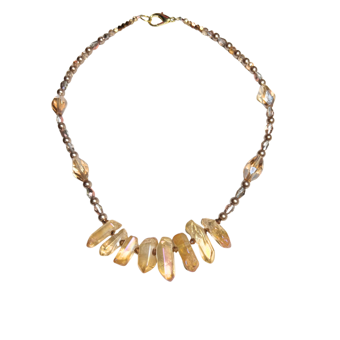 His Splendor Prophetic Necklace With Amber Luster Stones, Quartz beads, and Glass beads