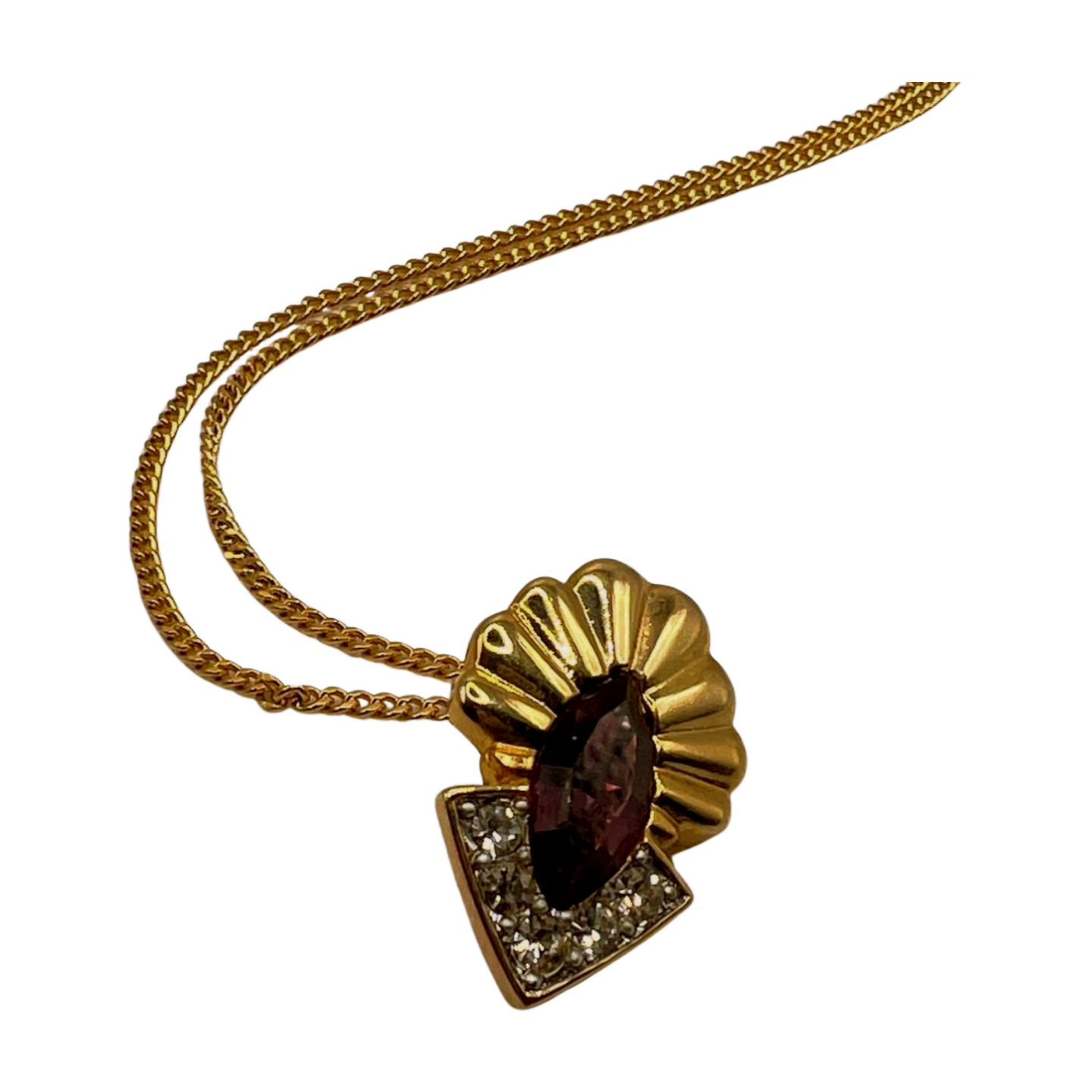 Purple Crystal Slider Teardrop Pendant with Gold Tone Chain Esther Rising