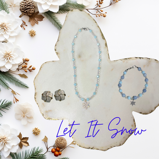 Let it Snow SET with Opal Jade Beads, Shimmering Glass, and 18K Gold Electroplated Earrings