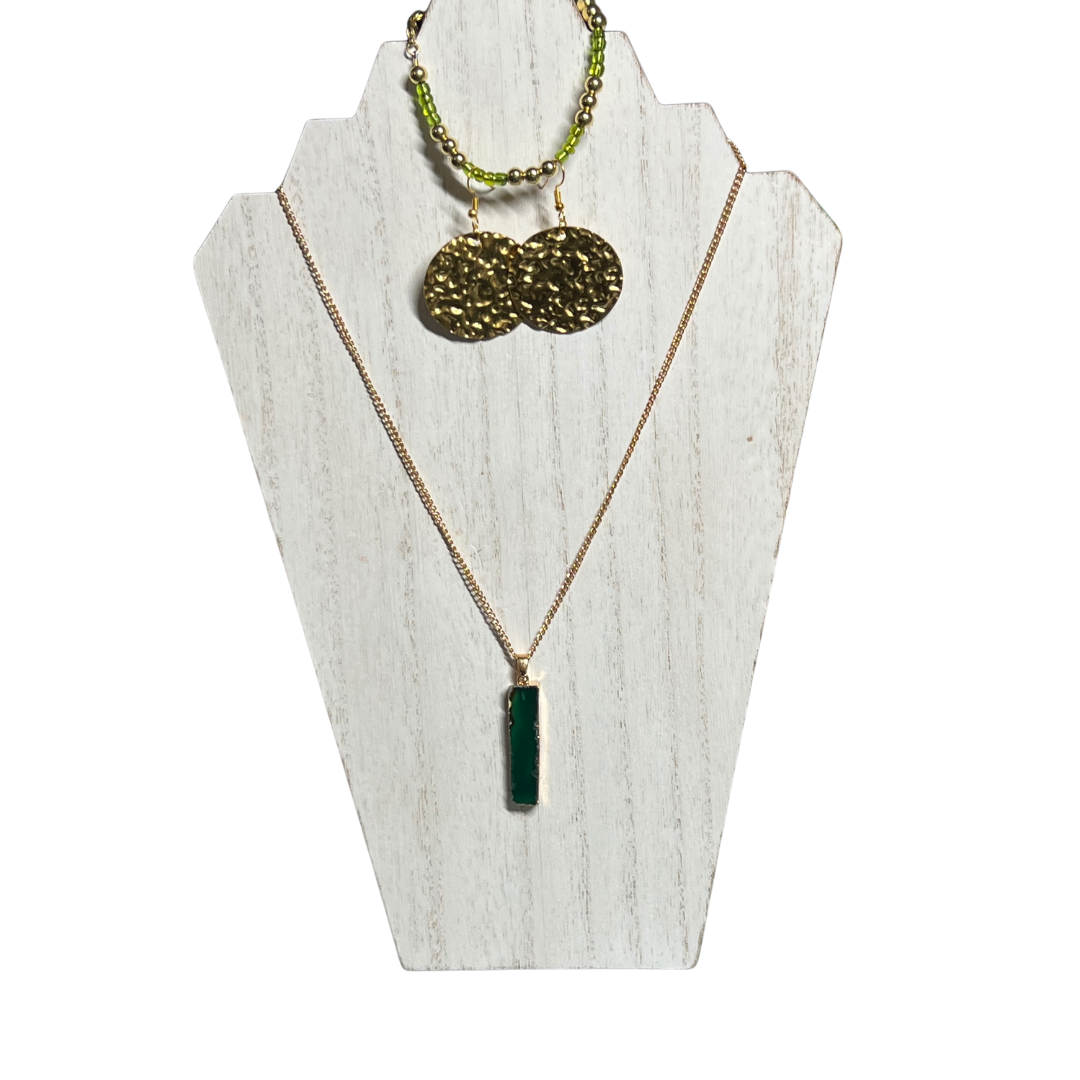 Prince of Peace SET Necklace, Earrings, and Bracelet with Hammered Gold and Translucent Pendant