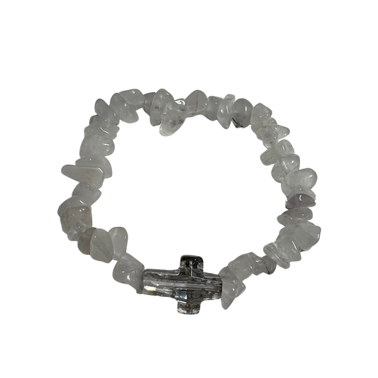 Purity of Heart Chipped Quartz Stones with a Smoky Crystal Cross Centerpiece