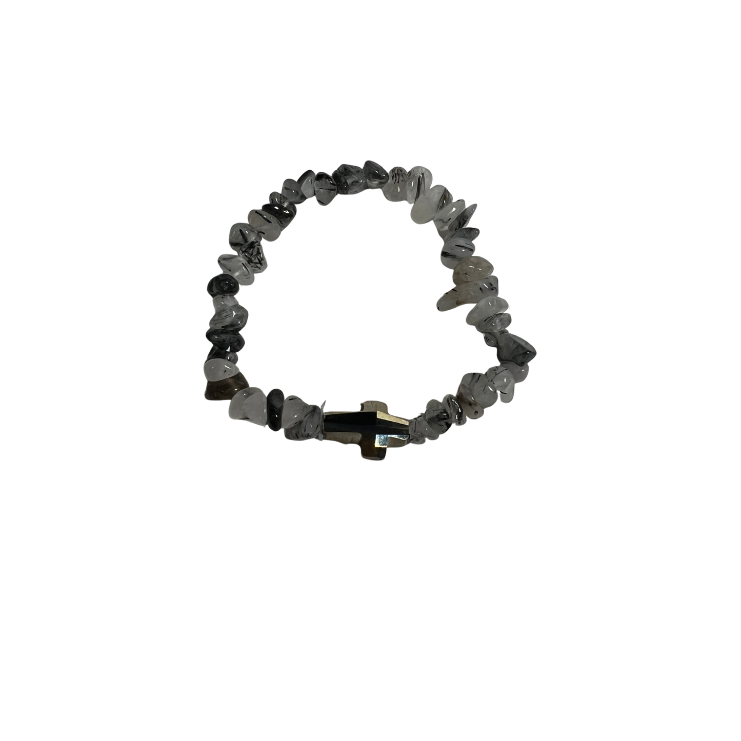 Refiner's Fire Bracelet With Black Tourmaline Quartz Beads and Smoky Cyrstal Cross