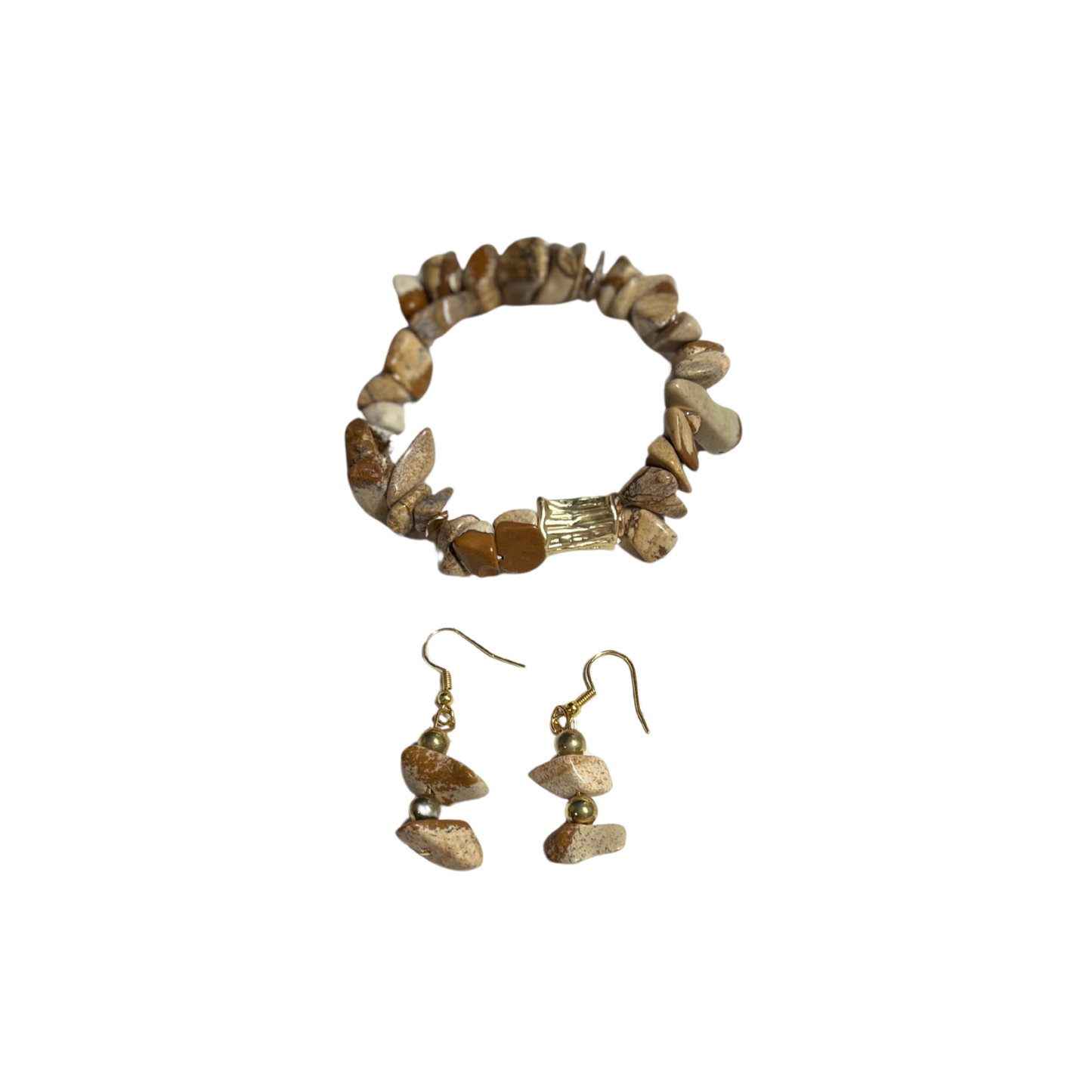 Stephen Bracelet and Earrings Set 18K Gold and Picture Jasper Stones