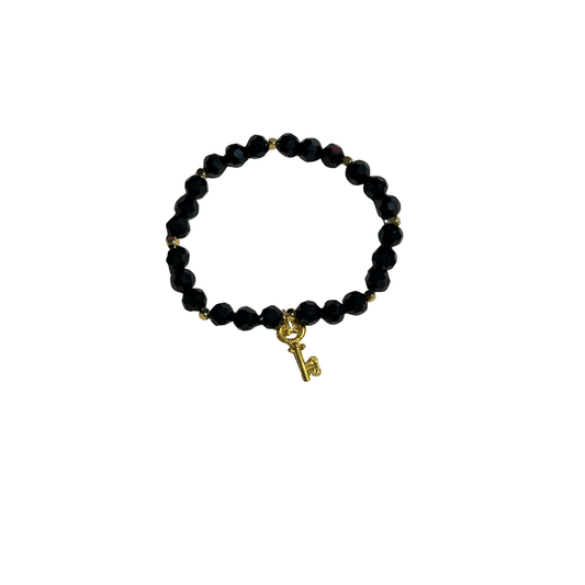 The Key of Mystery Bracelet With Black Crystal Beads and 18K Gold Findings