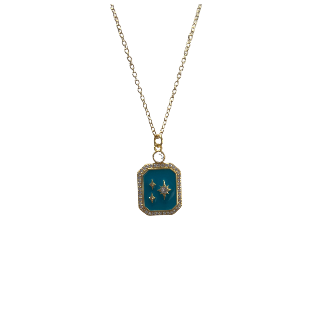 The Christmas Star 18K Gold Plated Necklace Blue Enamel and Cubic Zirconia Pendant