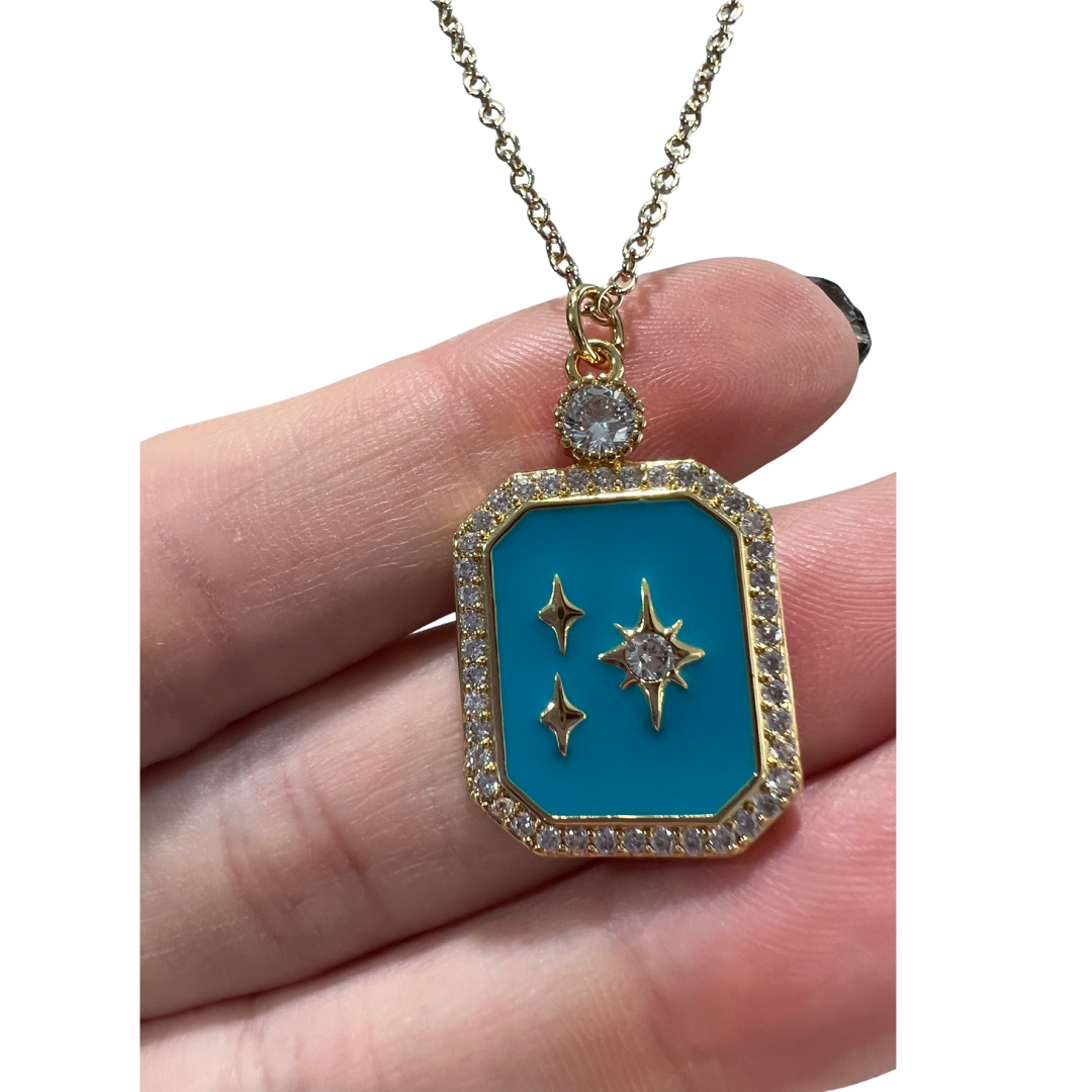 The Christmas Star 18K Gold Plated Necklace Blue Enamel and Cubic Zirconia Pendant