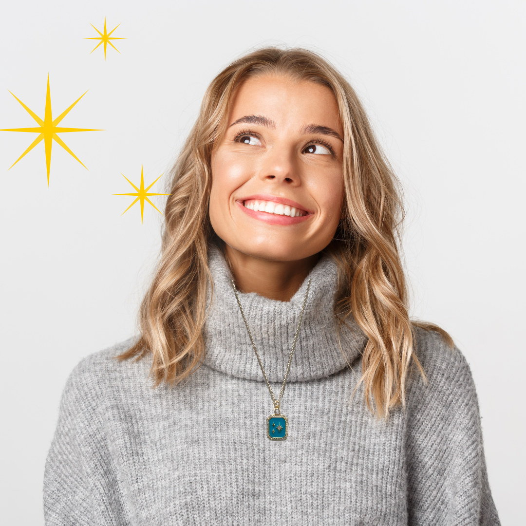 The Christmas Star 18K Gold Plated Necklace Blue Enamel and Cubic Zirconia Pendant