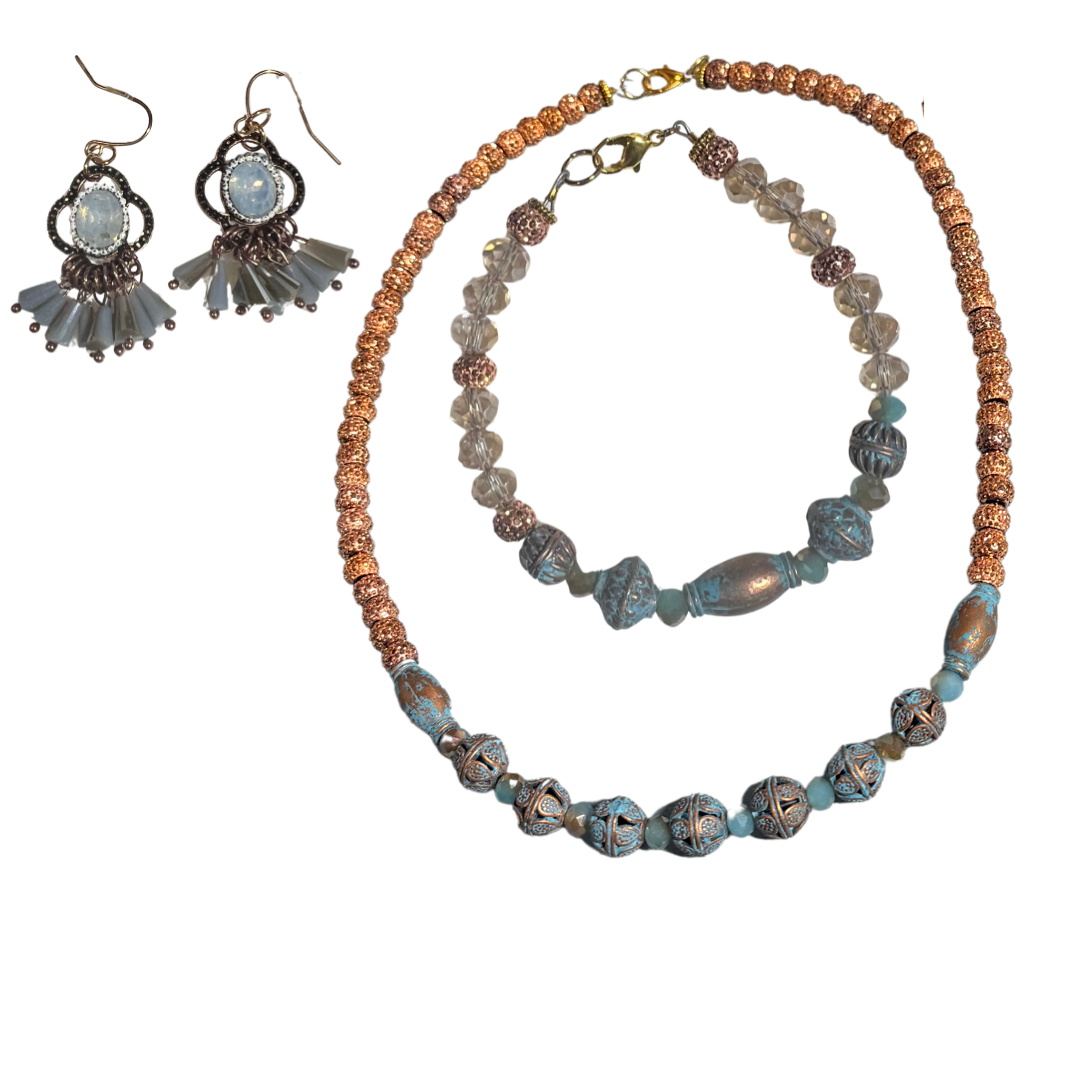 Upon His Shoulders SET With Metal Patina Beads, Rose Gold Accents, and Glass Beads
