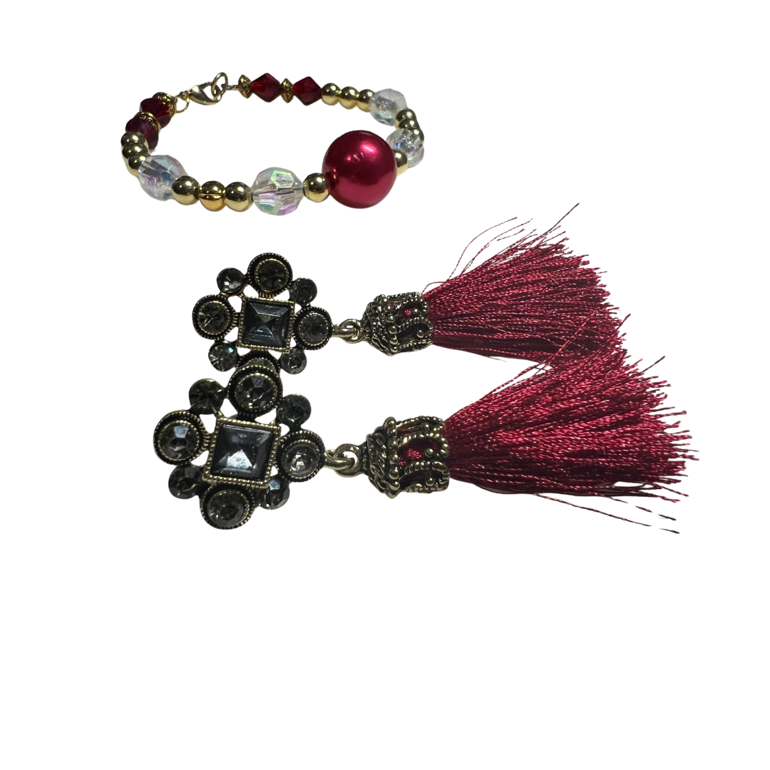 We Three Kings SET Necklace, Tassel and Rhinestone Earrings, and Bracelet