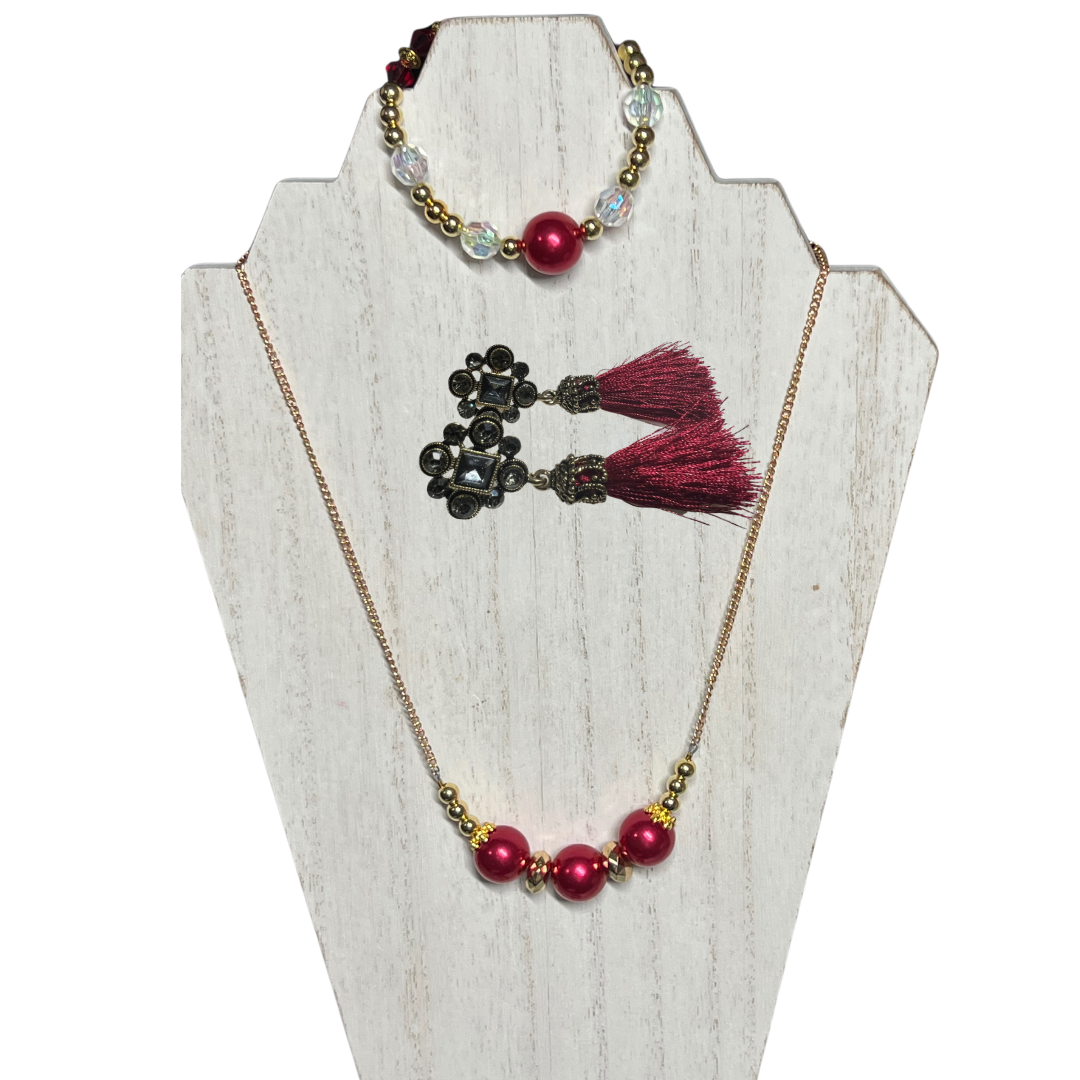 We Three Kings SET Necklace, Tassel and Rhinestone Earrings, and Bracelet